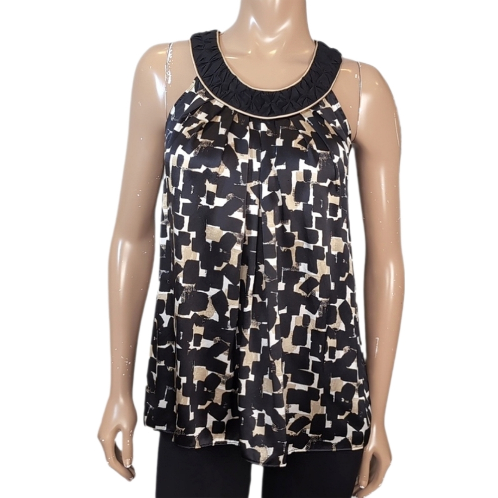 WHBM White House Black Market Silk Halter Top A-Line Geometric Print Sleeveless